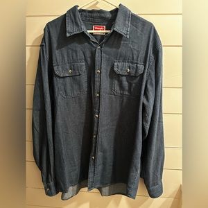 Vintage Wrangler Western Blue Dark Denim Shirt Mens XL  Long Sleeve Button